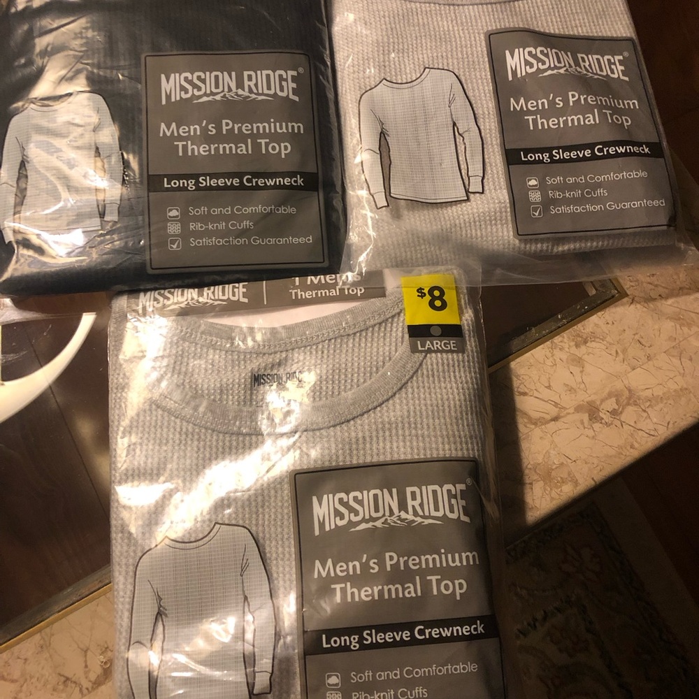 Set of 3 Mission Ridge Men's Premium Thermal Long Sleeve - 1 Medium-2 large